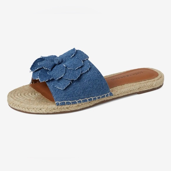 NEW Lucky Brand Baricha Denim Floral Slide Sandals Sz 10 - Picture 7 of 7